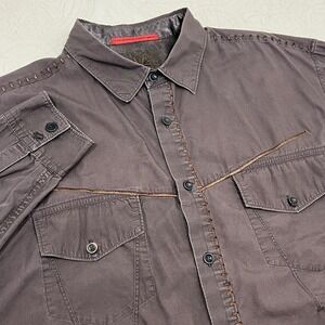 Marithe Francois‎ Girbaud Mens XXL Brown Whipstitch Utility Button Down Shirt
